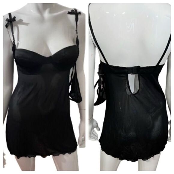 NWT Flora's Follies Sheer Black Sexy Nightie with matching thong - S - Picture 1 of 12